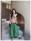 Aquamarine 2-Piece Floral Vest Pants Set Cheongsam