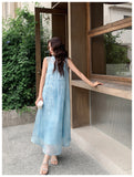 Moonlight Blue Embroidered Cheongsam Dress