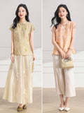 Theodora Yellow Green Short Sleeve Cheongsam Top
