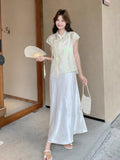 Imogen 2-Piece Embroidered Top Skirt Cheongsam