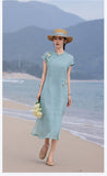 Sparkle Luxe Slit Ramie Embroidered Cheongsam Qipao Dress