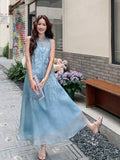 Moonlight Blue Embroidered Cheongsam Dress