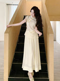 Agate 2-Piece Beige Lace Cheongsam Set