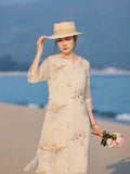Villa Peach Shadow Embroidered Cheongsam Dress