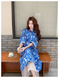 Lorelei Blue Floral Print Cheongsam Dress