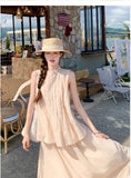 Vivienne 2-Piece Beige Pleated Cheongsam Set