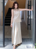 Quintina 2-Piece Satin Crochet Cheongsam Dress