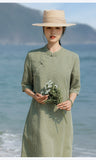 Gwendolyn Pristine Nostalgic Lace Dress Linen Silk Cheongsam Qipao