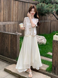 Aquamarine 2-Piece Embroidered Top Cheongsam Set