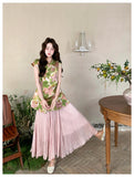 Ensemble 2-Piece Printed Sleeveless Cheongsam Set