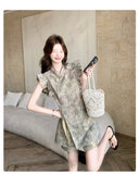 Jade 2-Piece Jacquard Ruffle Cheongsam Set