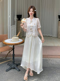 Aquamarine 2-Piece Embroidered Top Cheongsam Set