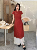Larkspur Darling Red Modified Cheongsam Dress Tassel Spliced Qipao