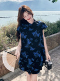 Ulyssia 2-Piece Split T-Shirt Floral Shorts Cheongsam