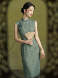 Begonia Grand Green Polka Dot Cheongsam Dress Slim Fit Qipao