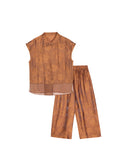Vogue 2-Piece Yellow Brown Flower Cheongsam Set