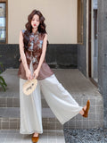 Carnelian 2-Piece Print Satin Cheongsam Set