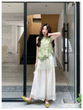 Sofia 2-Piece Printed Vest Wide-Leg Pants Cheongsam