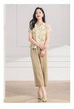 Diamond 2-Piece Floral Wide-Leg Pants Cheongsam Top