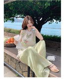 Monarch 2-Piece Green Printed Cheongsam Top