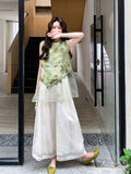 Sofia 2-Piece Printed Vest Wide-Leg Pants Cheongsam