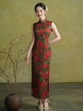 Sunset Sonorous Exquisite Silk Cheongsam Dress Rose Qipao