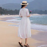 Ruby Classic Ruby Cotton Linen Cheongsam Dress Puff Sleeves Qipao