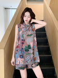 Amara 2-Piece Print Sleeveless Cheongsam Set