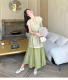 Elegance 2-Piece Green Jacquard Cheongsam Set