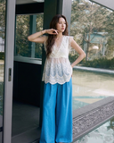 Spinel Iconic Lace Embroidered Top Wide Leg Pants Cheongsam Qipao Set