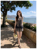 Kaida 2-Piece Khaki Printed Vest Set Cheongsam