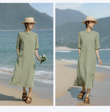 Gwendolyn Pristine Nostalgic Lace Dress Linen Silk Cheongsam Qipao