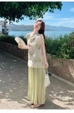 Monarch 2-Piece Green Printed Cheongsam Top