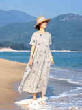 Aster Gray Textured Embroidery Cheongsam Dress