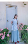 Pansy Light Blue Embroidered Cheongsam Dress