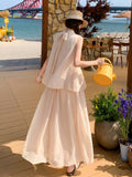 Vivienne 2-Piece Beige Pleated Cheongsam Set