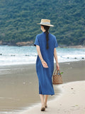 Tabitha Indigo Line Embroidery Long Cheongsam Dress