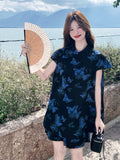 Ulyssia 2-Piece Split T-Shirt Floral Shorts Cheongsam