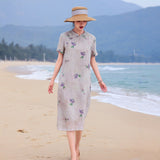 Heloise Immaculate Mandarin Collar Floral Ramie Cheongsam Qipao Dress
