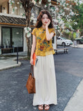 Crystal 2-Piece Printed Mandarin Collar Cheongsam Set