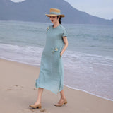 Sparkle Luxe Slit Ramie Embroidered Cheongsam Qipao Dress