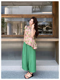 Aquamarine 2-Piece Floral Vest Pants Set Cheongsam