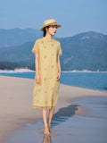 Arabella Light Yellow Embroidered Cheongsam Dress