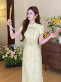 Glimmer Unforgettable Petal Collar Dragonfly Print Cheongsam Qipao Dress