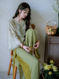 Peony 2-Piece Algae Green Lace Cheongsam Top