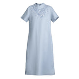 Stella Flowing Linen Embroidered Cheongsam Qipao Dress