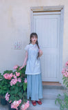Pansy Light Blue Embroidered Cheongsam Dress