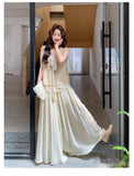 Prosperity 2-Piece Beige Lace Embroidered Vest Set Cheongsam