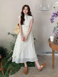 Princess Honed White Cheongsam Dress Irregular Hem Qipao