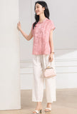 Melisande Peach Pink Jacquard Cheongsam Top